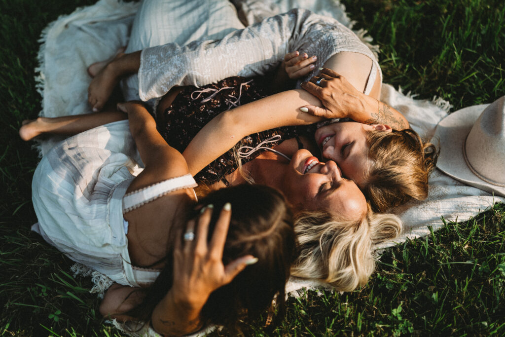 mother and daughters, golden hour